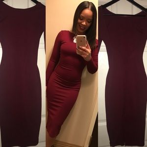 Va Va Voom Wine Red Backless Midi Dress